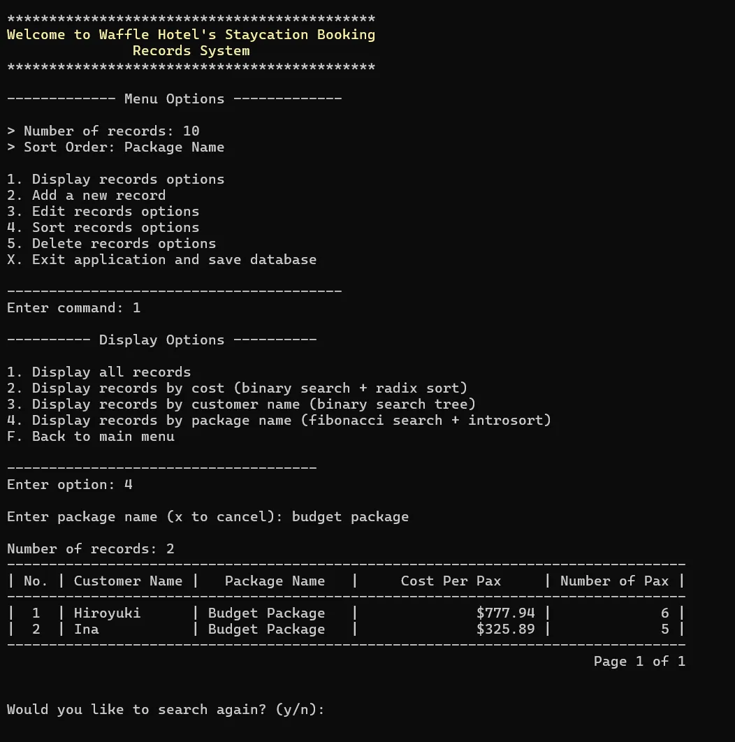 Screenshot of the CLI-based program