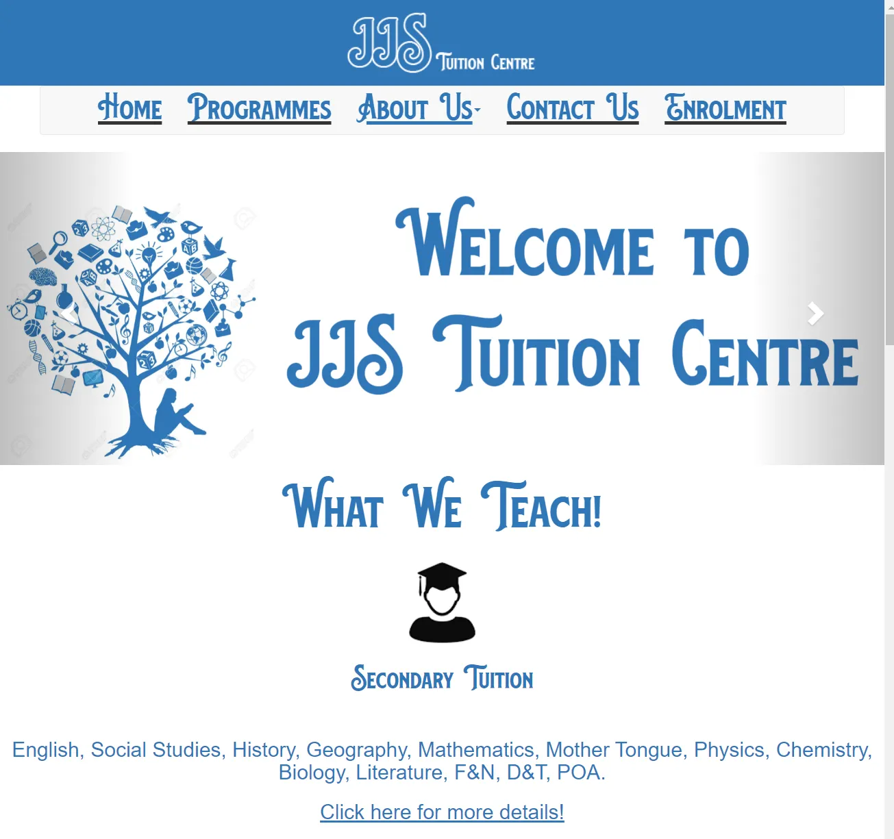 Screenshot of JJS Tuition Centre Website